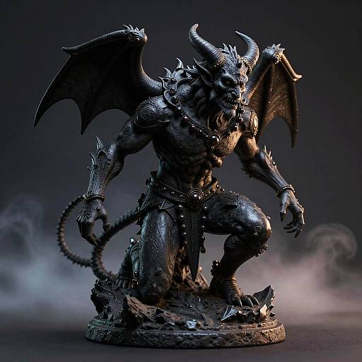 Cinematic Black Stone Demon Sculpture