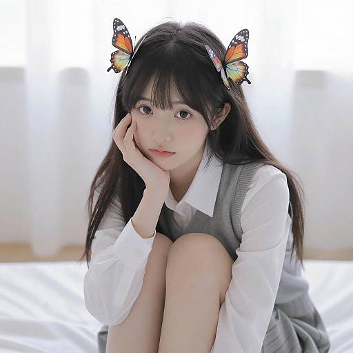 Anime Girl with Twin Buns and Butterfly