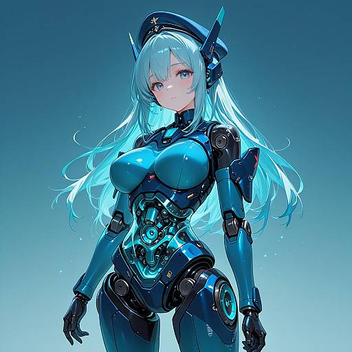 Futuristic Blue Mecha Girl