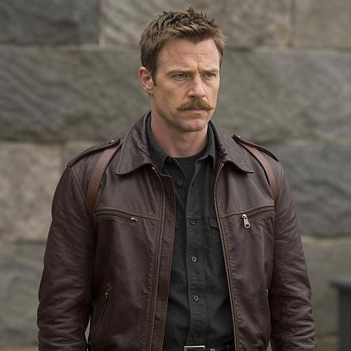 Man in Brown Leather Jacket with Mustache