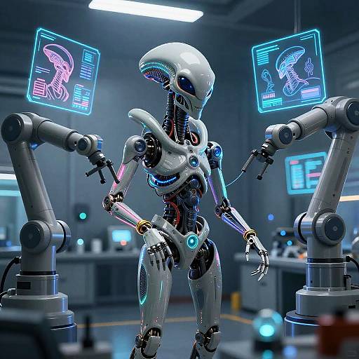 Biomechanical Alien Creation in Futuristic Lab