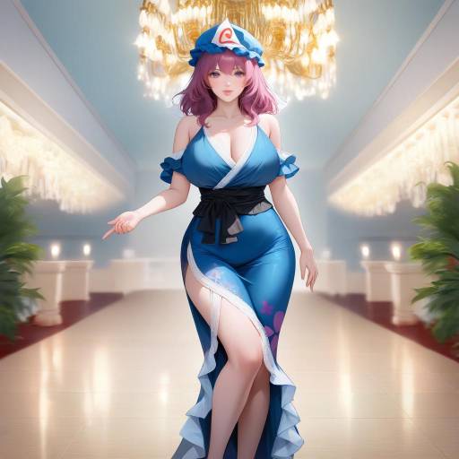 Saigyouji Yuyuko Inspired Woman in Blue Kimono