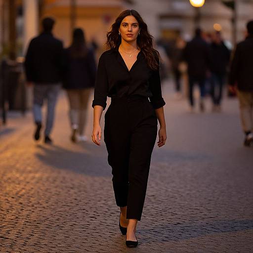 Confident Woman Walking Night Street