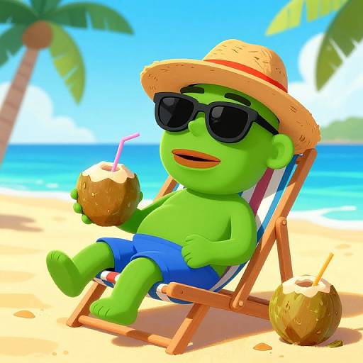Cool Pepe Relaxing in Tropical Paradise