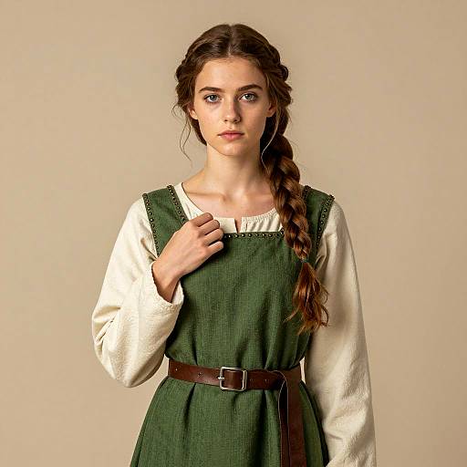 Young woman in medieval green dress