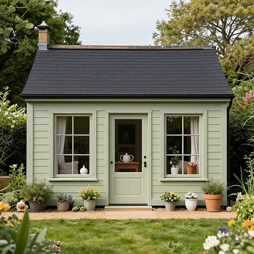 Sage-Colored Holkham Summerhouse in Garden