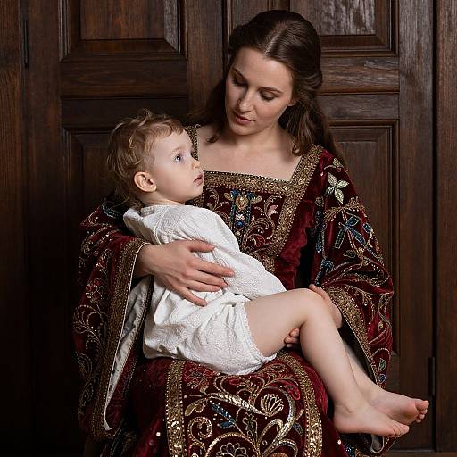 Medieval Mother and Child Embrace
