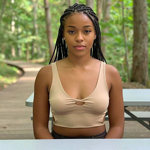 Confident Woman in Forest Picnic