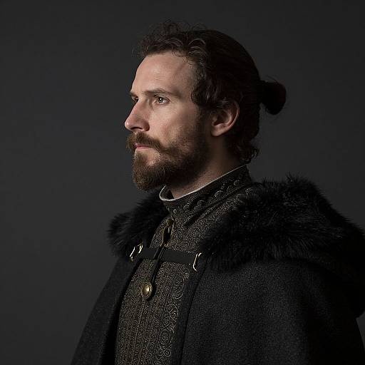 Medieval Man in Fur-Trimmed Cloak