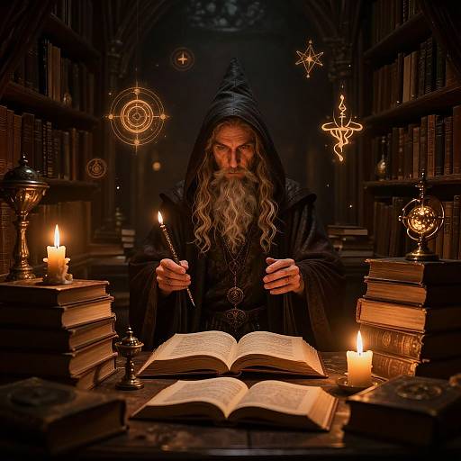 Ancient Wizard's Library Fantasy Art