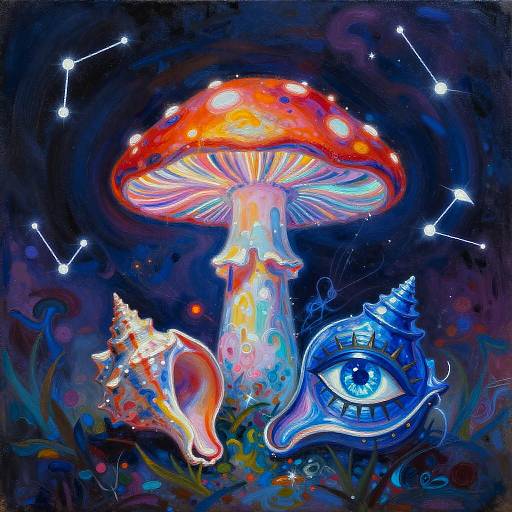 Mystical Night Scene in Basquiat Style