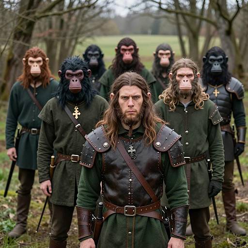 Medieval Ape Warriors in Enchanted Forest
