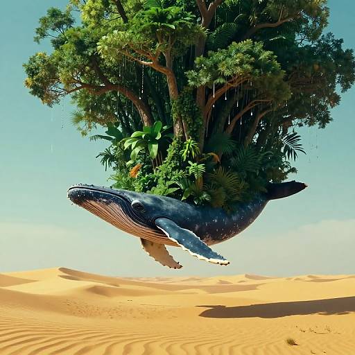 Whale Soaring Over Jungle Desert