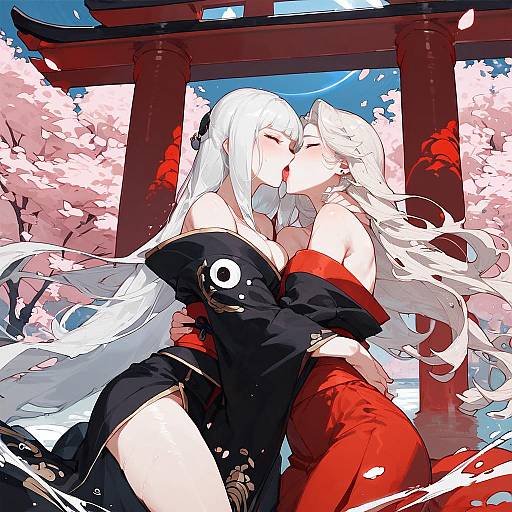 Sun & Moon Kissing in Dissolving Kimonos