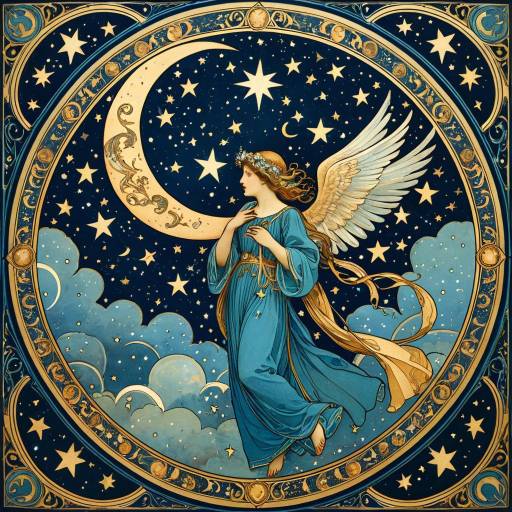 Celestial Angel with Crescent Moon in Art Nouveau Style