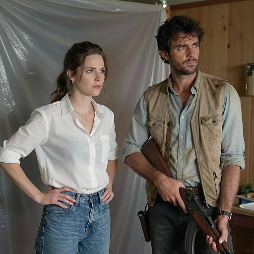 Tense Encounter in a Dimly Lit Room