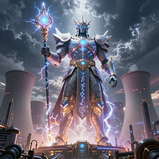 God of Generator Over Futuristic Powerplant