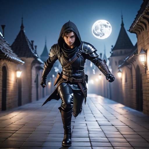 Fantasy Rogue Running on Rooftops at Night