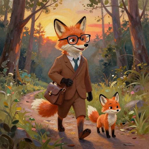 Cheerful Fox Trekking at Sunset