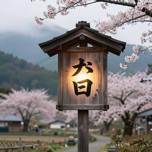 Glowing Onsen Sign in Serene Countryside