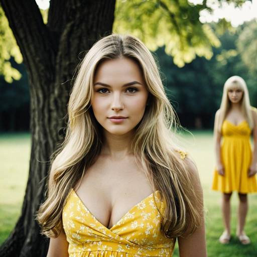 Blonde Woman in Yellow Dress Outdoors