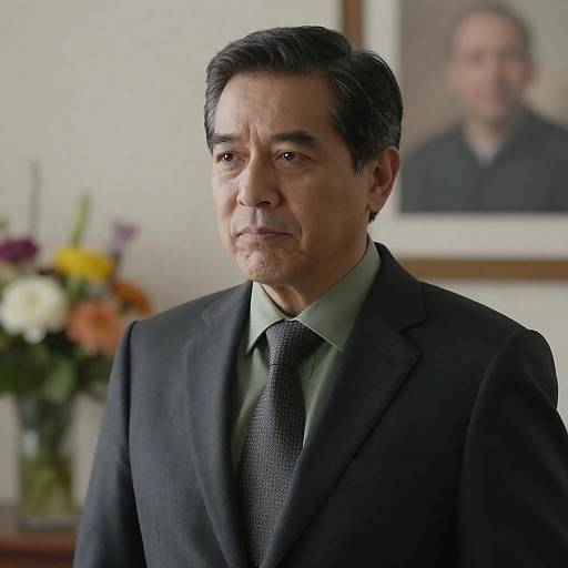 Middle-aged Man in Dark Suit with Green Shirt