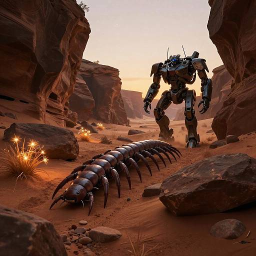 Surreal Desert Canyon Mech Illustration