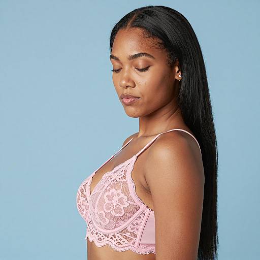 Elegant Woman in Pink Lace Bra