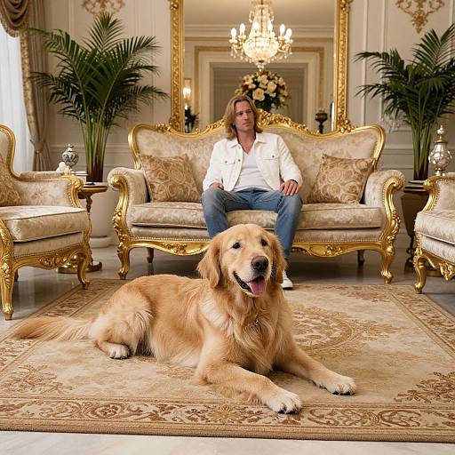 Golden Retriever in Opulent Living Room