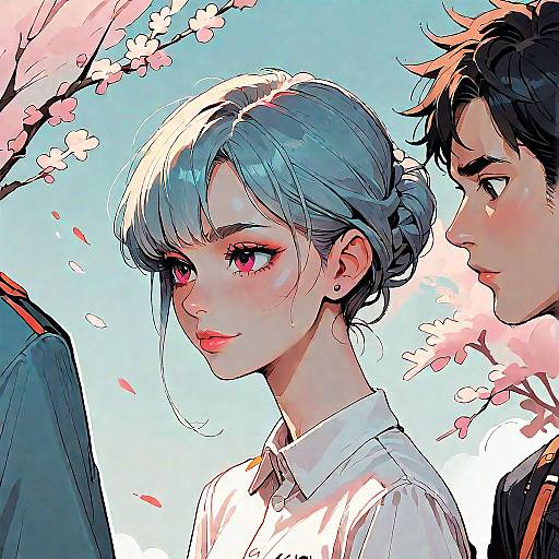 Anime Couple Under Cherry Blossoms