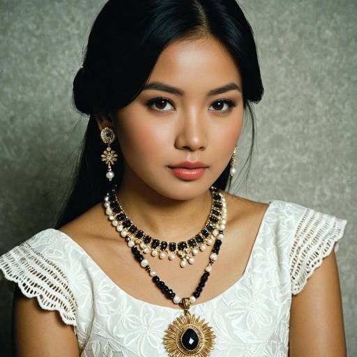 Filipina Woman in Traditional Dress with Jewelry