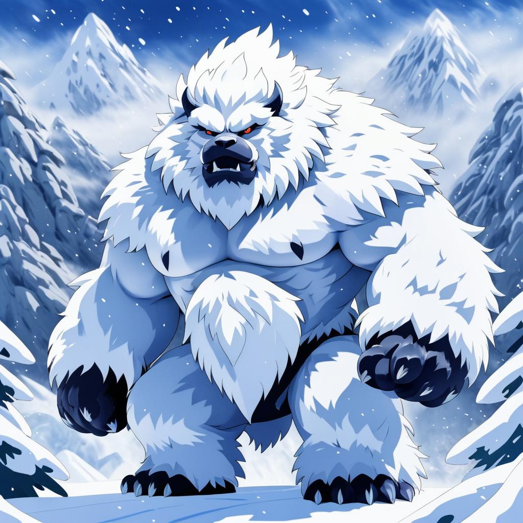 Fierce Yeti in a Snowy Landscape