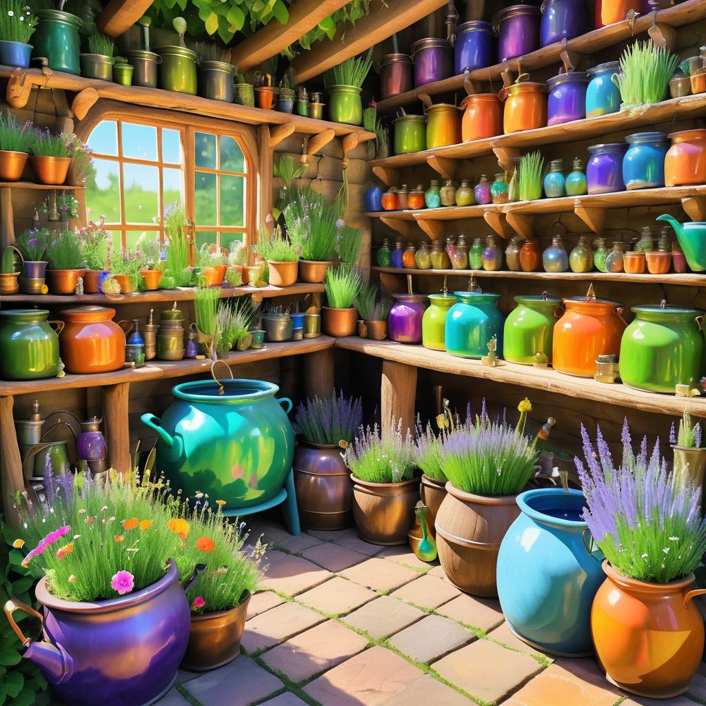 Whimsical Gnome Brewing Potions in Garden