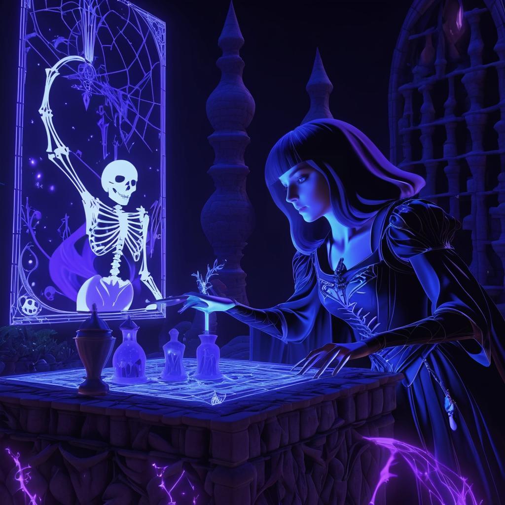 Witch and Skeleton Conjuring Poison Magic