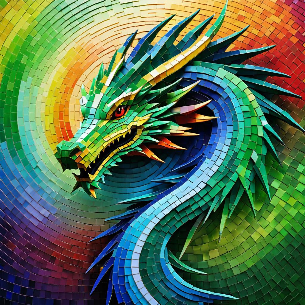 Mosaic Dragon in Abstract Futuristic Style