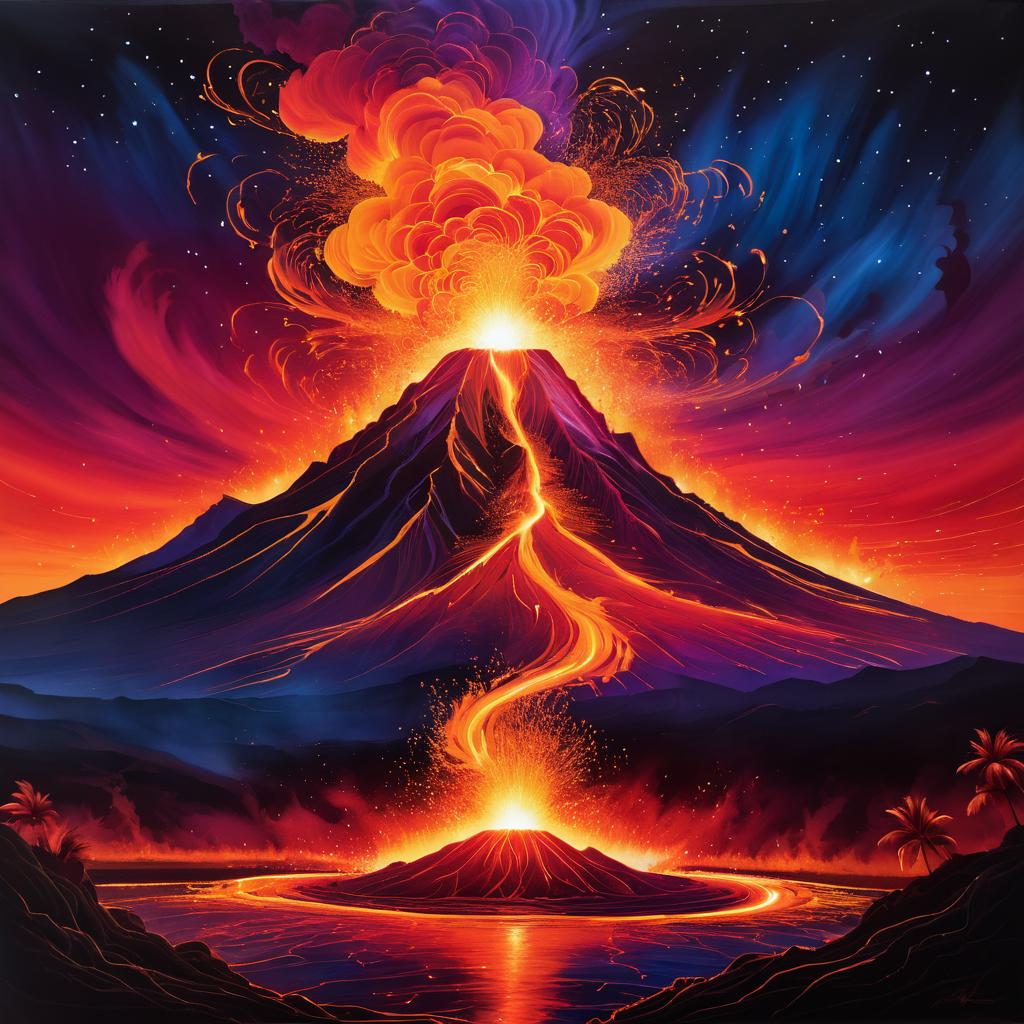 Majestic Volcano Painting in Twilight