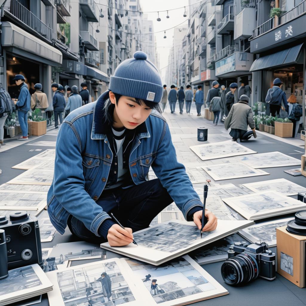 Urban Photographer Sketching in Motion