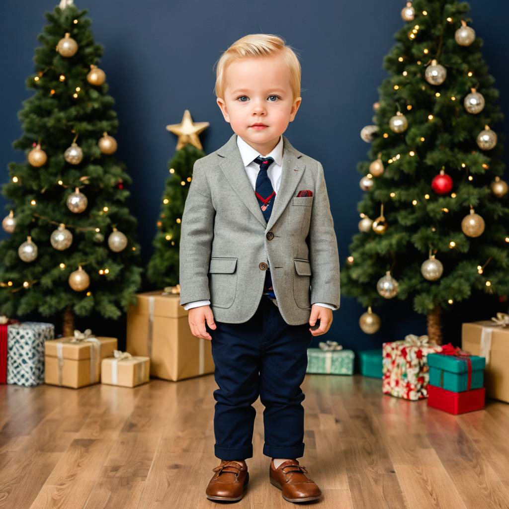 Festive Toddler Boy in Upscale Christmas Outfit