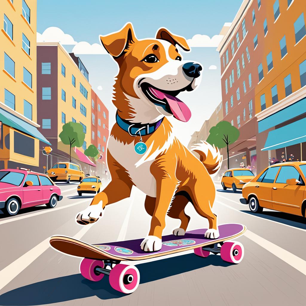 Dog on Skateboard Chasing Donuts