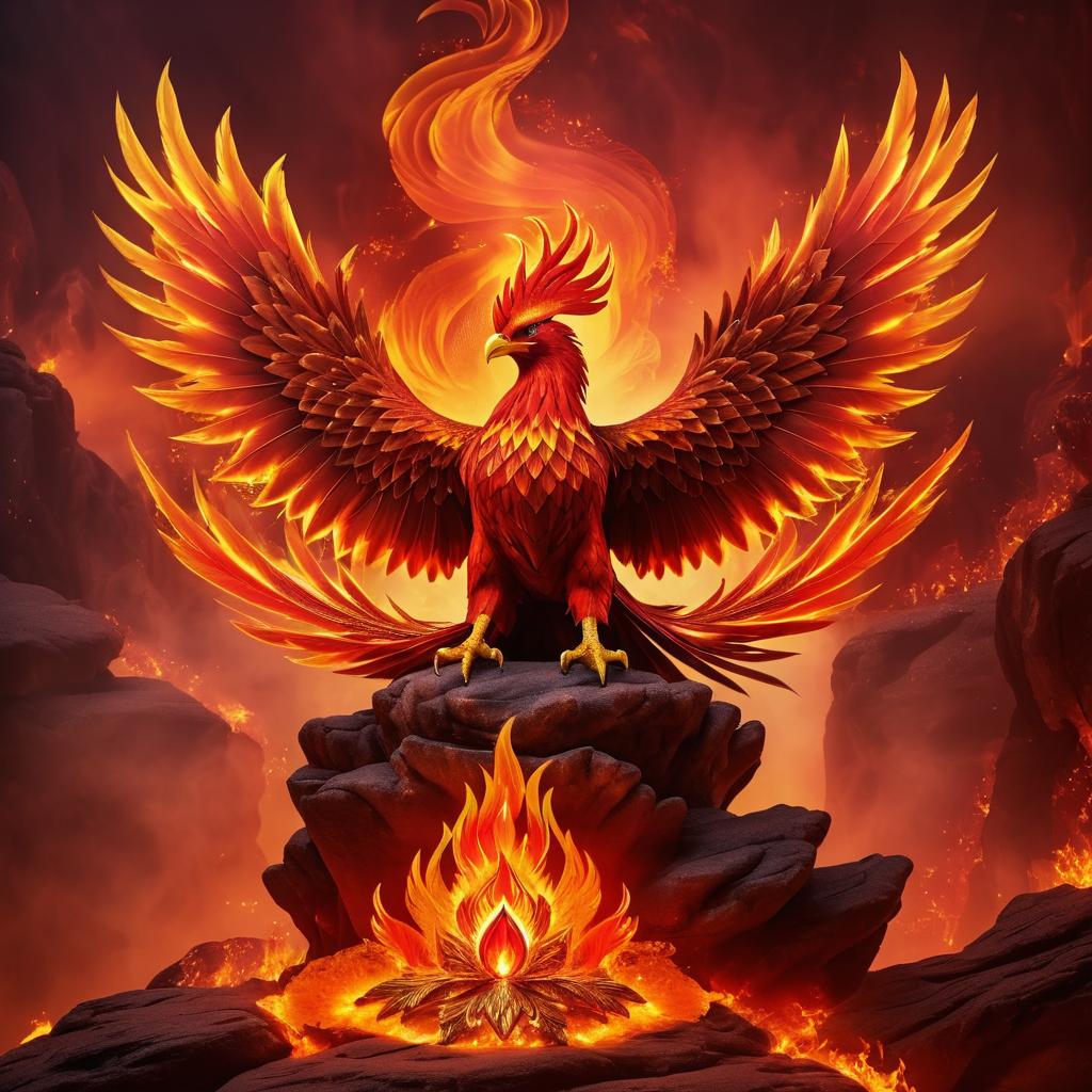 Majestic Phoenix Amidst Fiery Flames