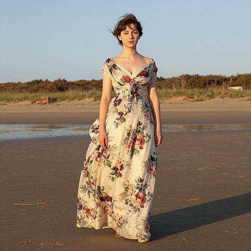 Vintage Floral Gown on Beach