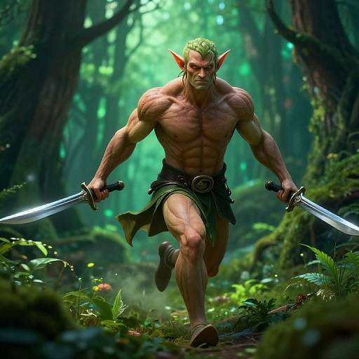 Muscular Elf Running in Enchanted Woods