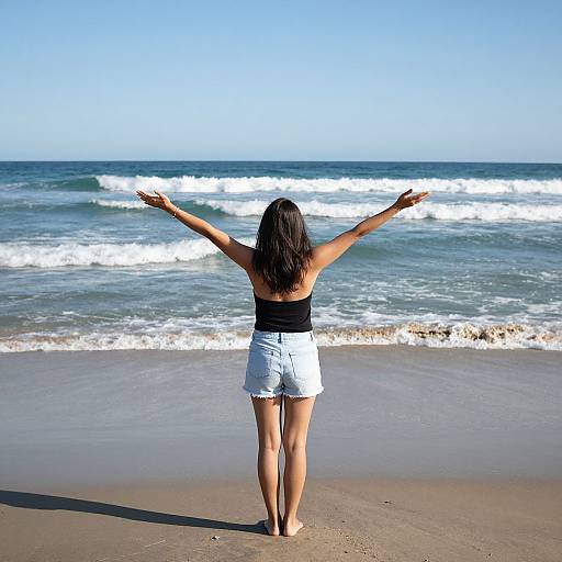 Woman Embracing Freedom by Ocean