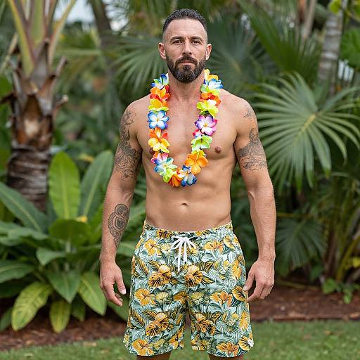Tropical Luau Man with Tattoos