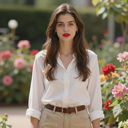 Young Woman in Garden with Casual Outfit