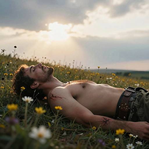 Defeated Warrior in Dawn's Quiet Reflection