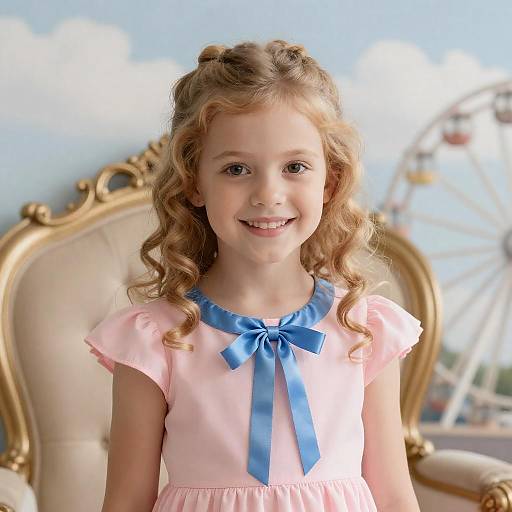 Cheerful Girl in Pink Dress at Fair