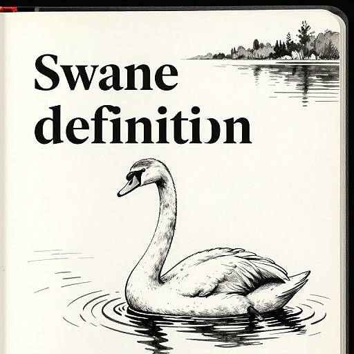 Black-and-white drawing of a swan in water with 