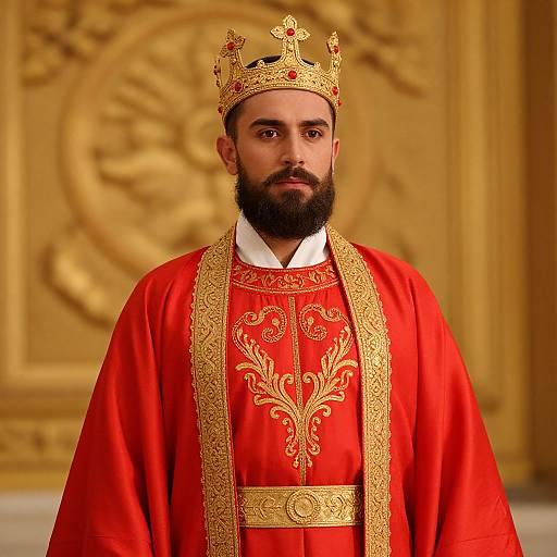 Bearded King in Red Royal Robe