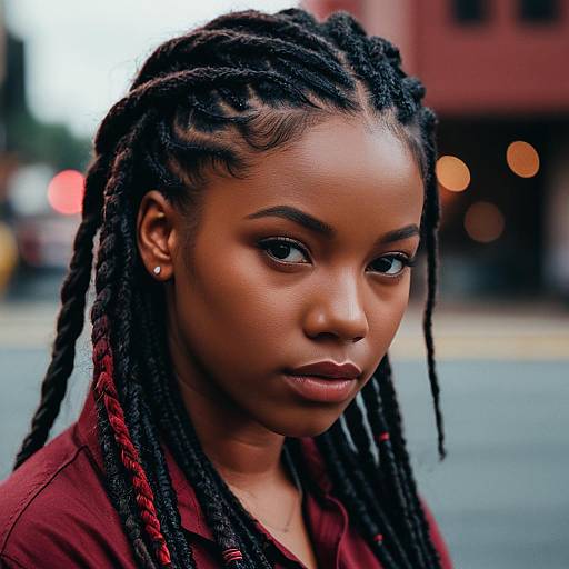 Young Woman with Jumbo Braids and Red Highlights